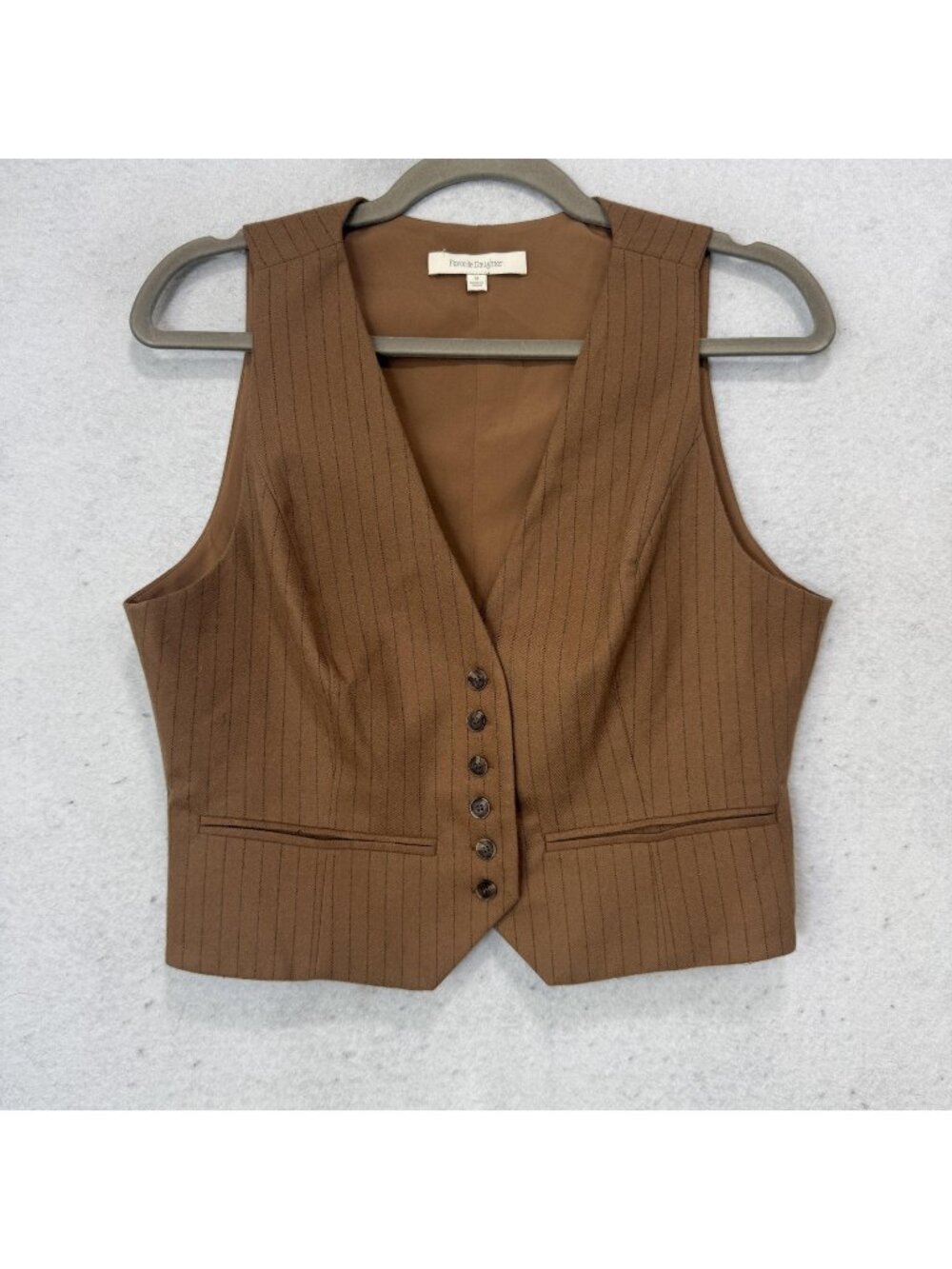 Favorite Daughter Suit Vest Womens Medium Brown Camel Pinstripe Lined Tailored